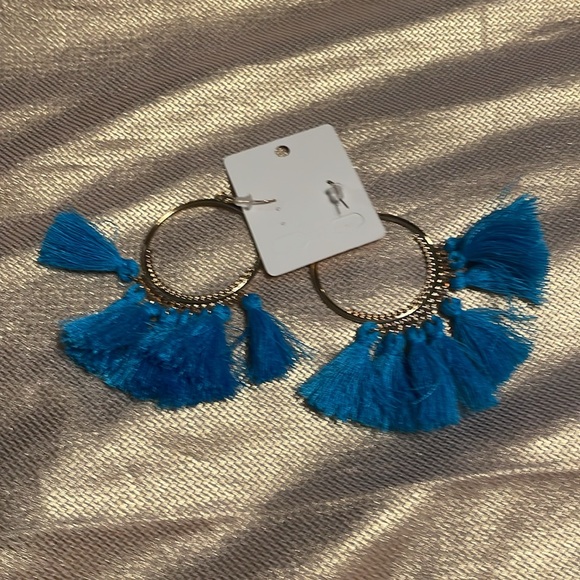 NWOT’s- Gold colored fish hook earrings w/teal fringes - Picture 3 of 6